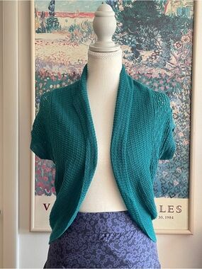 Vintage Y2K Teal Blue Bolero Sz M Cropped Cardigan Cottagecore Boho Rue 21
